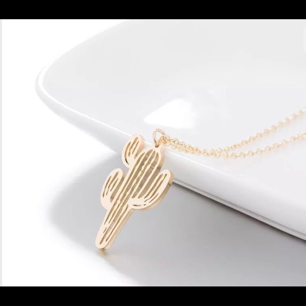 Gold Stainless steel cactus necklace